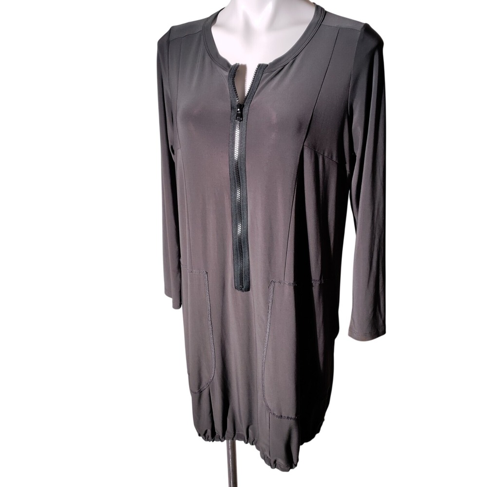 Sun Kim Tunic Top Sz M Gray Lagenlook Stretch Long Sleeve USA - Imperfect